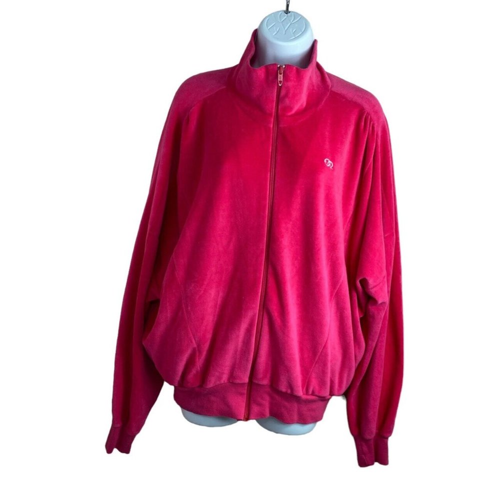Vintage Oscar De La Renta Active Pink Velour Jacket Sz Large Full Zip